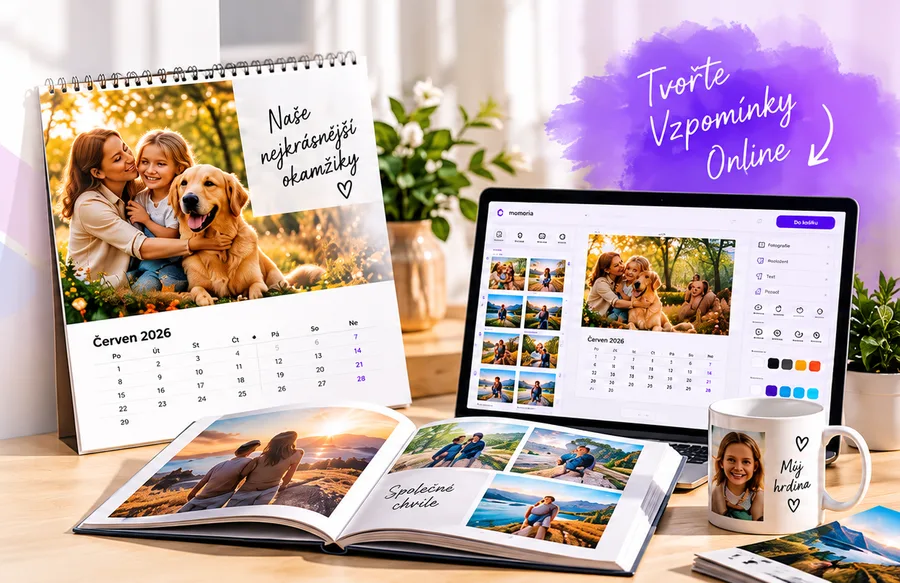 Ukázka fotokalendáře, fotoknihy a online editoru Momoria